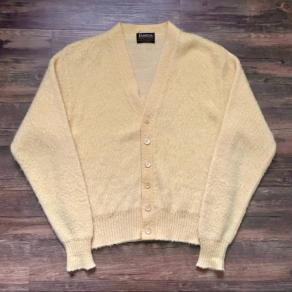 Vintage 1960s Campus Banana Yellow Mohair Cardigan Medium Cardigan